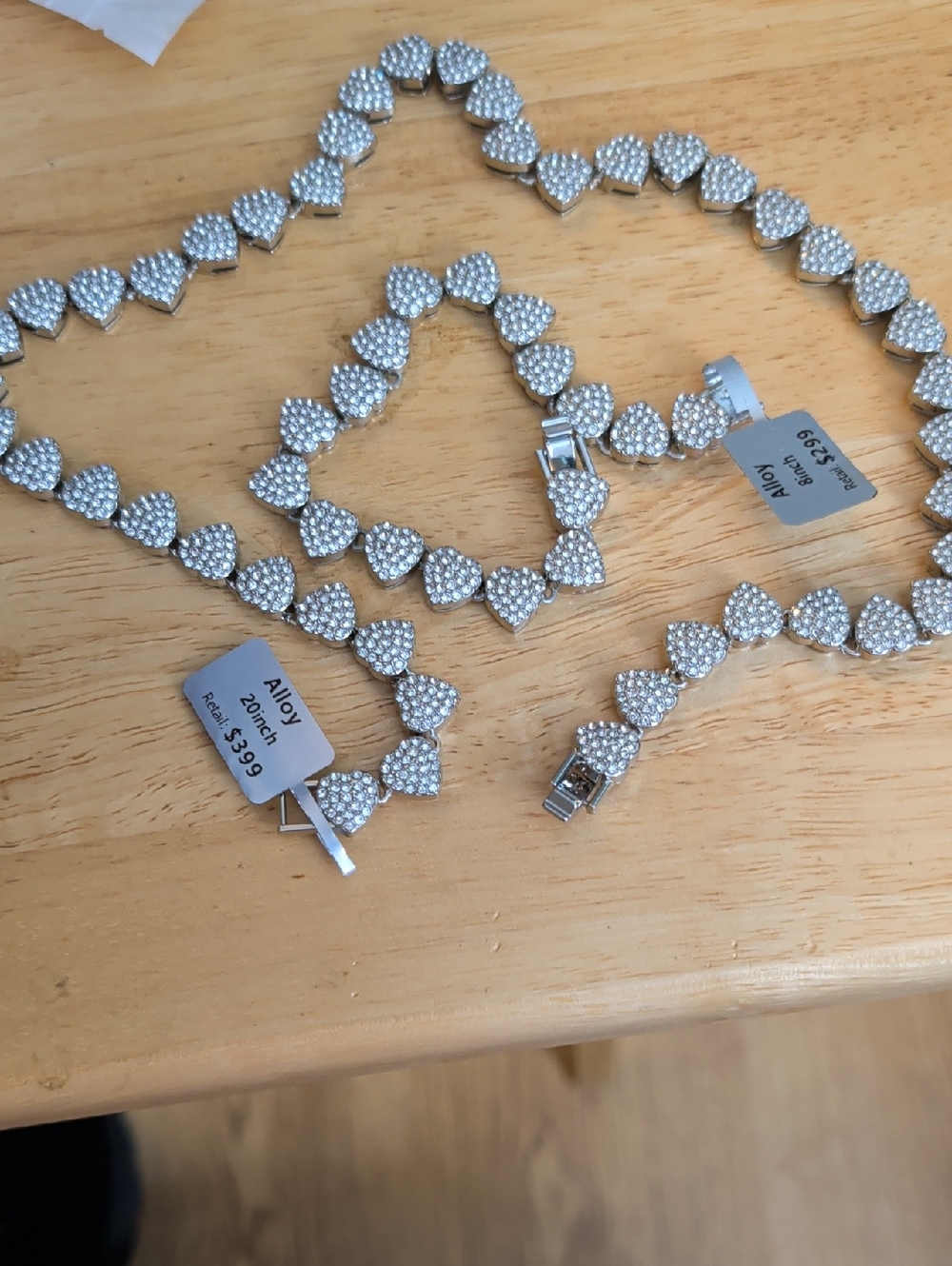 ALLOY Silver Crystal Heart Necklace and Bracelet Set